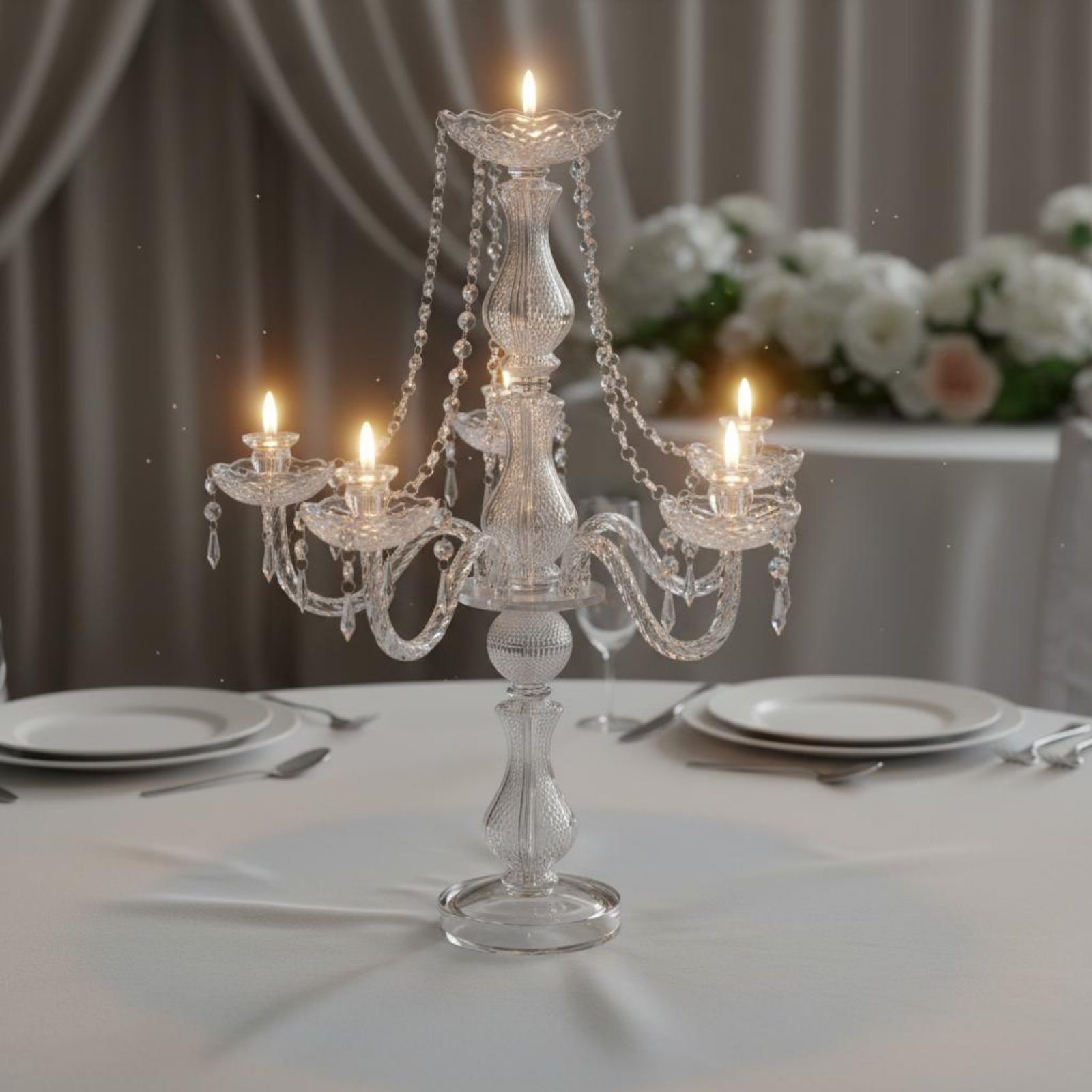 Scented Candle Luxury - Kristal Şamdan Zarif Düğün Şamdanı Kristal